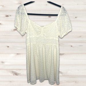Altar'd State Ivory/Cream Cap Sleeve Sweetheart Floral Lace Mini Dress Size M
